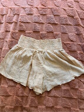 aerie Cream Polka Dot Smocked-Waist Skort